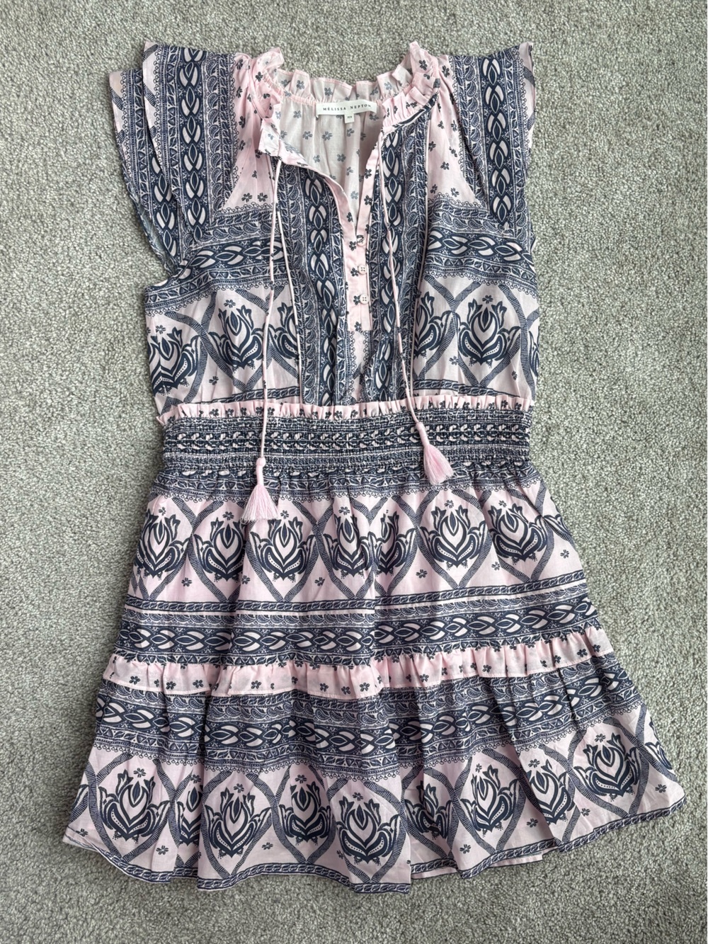 Pink and Navy Printed A-Line dress